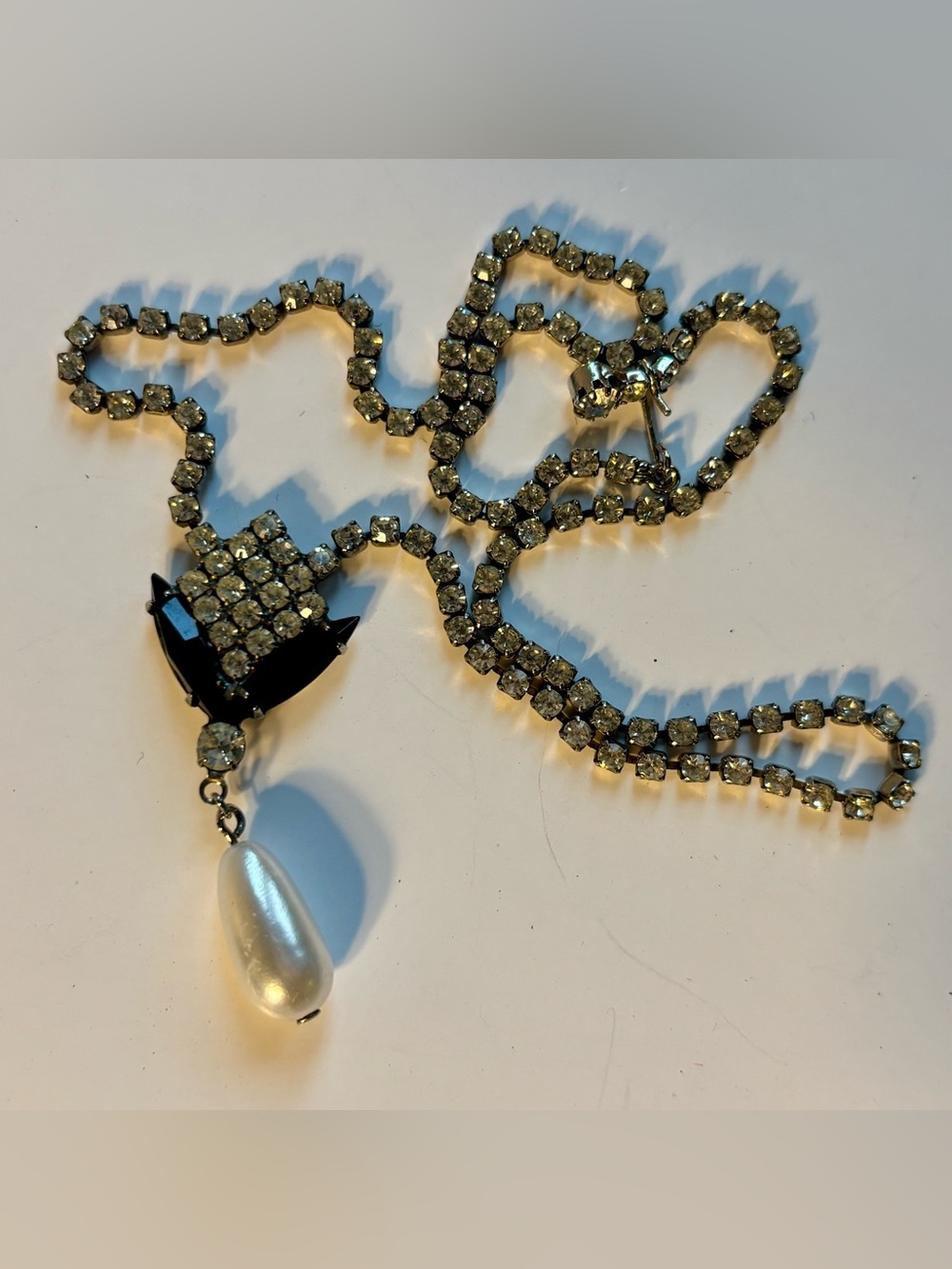 Vintage Art Deco Style Rhinestone Pearl Drop Choker